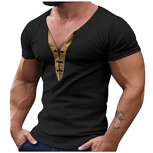 T Shirt Herren V Ausschnitt T-Shirts Für Herren Freizeit Sommer Leicht Tshirt Herren Vintage Stylisch T Shirt Herren Kurzarm Comfort Fit T-Shirt Herren Sport T Shirts Männer Atmungsaktiv von Generisch