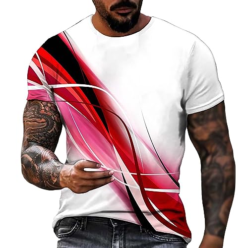 T Shirt Lustig Neuartiger Druck Sommer Sport Oberteile Herren Casual Rundhals Tunika Tops Vintage Basic Kurzarm Sportshirt Schnell Trocknend Regular Fit Laufshirt Rot 3XL von Generisch