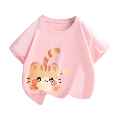 T Shirt Mädchen Baumwolle Casual Einfarbig Sommer Tops Atmungsaktiv Schnelltrocknend Croptop Rundhals Kurzarm Top Freizeit Basic Kinderkleidung Unterhemd Mode Tshirt 2-13Jahre 13 Rosa 140 von Generisch