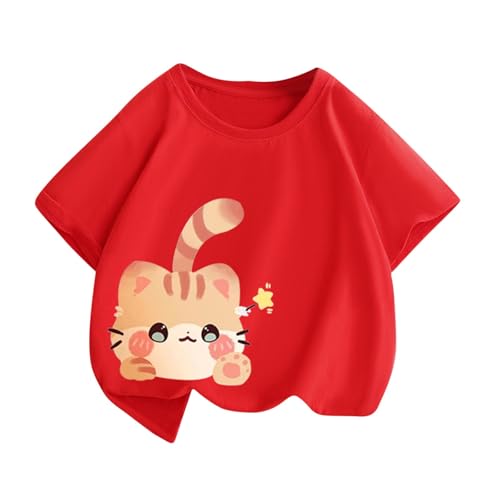 T Shirt Mädchen Baumwolle Casual Einfarbig Sommer Tops Atmungsaktiv Schnelltrocknend Croptop Rundhals Kurzarm Top Freizeit Basic Kinderkleidung Unterhemd Mode Tshirt 2-13Jahre 15 Rot 110 von Generisch