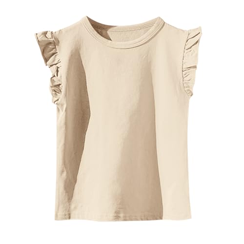 T Shirt Mädchen Baumwolle Casual Einfarbig T-Shirt Rüschenärmel Sommer Atmungsaktiv Schnelltrocknend Crop Top Rundhals Kurzarm Tops Freizeit Basic Kinderkleidung 2-11Jahre 0 Beige 100 von Generisch
