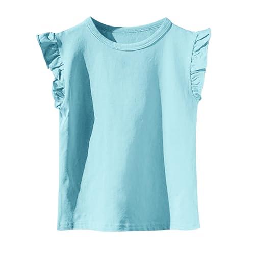 T Shirt Mädchen Baumwolle Casual Einfarbig T-Shirt Rüschenärmel Sommer Atmungsaktiv Schnelltrocknend Crop Top Rundhals Kurzarm Tops Freizeit Basic Kinderkleidung 2-11Jahre 3 Hellblau 140 von Generisch