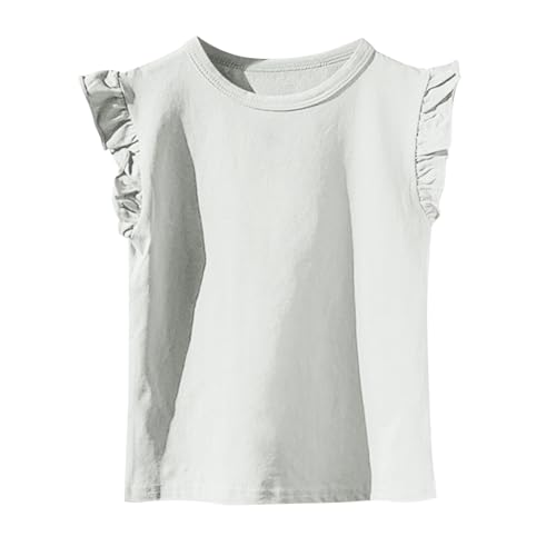T Shirt Mädchen Baumwolle Casual Einfarbig T-Shirt Rüschenärmel Sommer Atmungsaktiv Schnelltrocknend Crop Top Rundhals Kurzarm Tops Freizeit Basic Kinderkleidung 2-11Jahre 6 Weiß 130 von Generisch