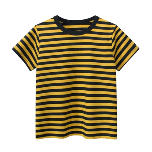 T Shirt Mädchen Baumwolle Sommer Casual T-Shirt Kinder Einfarbig Atmungsaktiv Schnelltrocknend Croptop Rundhals Kurzarm Top Freizeit Basic Kinderkleidung mit Streifen 3 Gelb 120 von Generisch