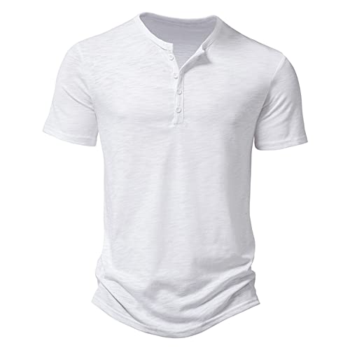 T Shirt Mit Knopfleiste Herren Kurzarm Sommer Herren Slub Baumwolle T-Shirt Herren Casual Fashion Kragen Herren Kurzarm T-Shirt Jade Herren leichte Henley-Oberteile für Fitnessstudio, Laufen Schwarze von Generisch