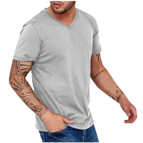 T-Shirt für Herren Einfarbig Fitness Atmungsaktiv Herren-Unterhemden Kurzarm Slim Fit Casual Freizeithemd Männer V-Ausschnitt Kurze Oberteil Sommer Unterziehshirt Grau L T-Shirt für Herren Einfarbig Fitness Atmungsaktiv Herren-Unterhemden Kurzarm Slim Fit Casual Freizeithemd Männer V-Ausschnitt Kurze Oberteil Sommer Unterziehshirt Grau L von Generisch