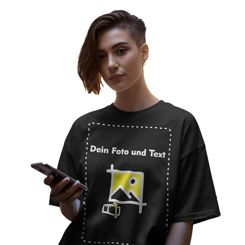 T-Shirt mit eigenem Design – Personalisiere Dein Shirt mit Text oder Bild (DE/NL/SE/PL, Alphanumerisch, XL, Regular, Regular, Schwarz) von Generisch
