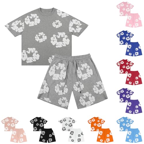 T-Shirt und Shorts Set Jungen Mädchen Sommer Trainingsanzug Jogginganzug Streatwear Y2k Hip Hop Kurzarm T-Shirt und Hose Mit Baumwollkranz Unisex 2-Teilig Tracksuit Baumwolle Sportanzug von Generisch