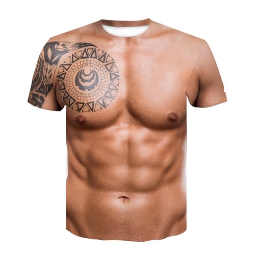 T-Shirts Für Herren Muskelshirts Herren Lustig Tshirts Männer 3D Druck Muskel T-Shirt Mit Rundhals Sixpack Shirt Muscle Shirt Fasching Sommer Oberteil Kurzarm Party T Shirt Coole Karneval Kostüm 6XL von Generisch