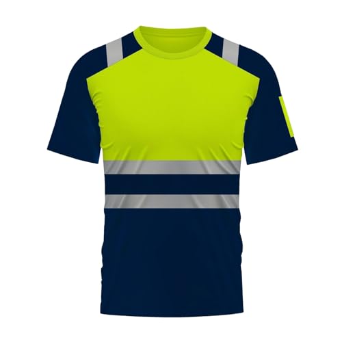 T-Shirts Herren Profi Warnschutz TShirt Leicht Warnkleidung Reflektierende Zonen Arbeits Shirts Locker Luftig Kurzarmshirt Oversized Bequeme Warnshirts Sichtbarkeit Arbeitskleidung von Generisch