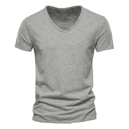 T-Shirts Herren V-Ausschnitt Stylischem Freizeit Baumwolle Oberteile Business T-Shirts Bequeme Atmungsaktive in Vielen Farben Männer Sommer Sportshirts von Generisch