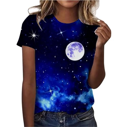 T-Shirts für Damen Galaxie Drucken Bluse Kurzarm Rundhalsausschnitt T-Shirt Locker Frauen Oberteile Sommer Alltag Crop Top Sport T-Shirts Teenager Mädchen Kleidung Y2k Sommerkleidung Damen von Generisch