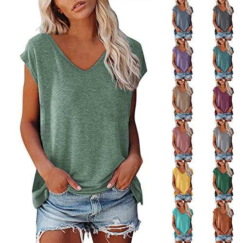 T-Shirts für Damen Kurzarm V-Ausschnitt Oberteile Tops Einfarbige Basic Casual Lose Tank Top Shirt Frauen Teenager Mädchen Klamotten Sommer Luftig Tshirt Damenmode Damentops Grün XL T-Shirts für Damen Kurzarm V-Ausschnitt Oberteile Tops Einfarbige Basic Casual Lose Tank Top Shirt Frauen Teenager Mädchen Klamotten Sommer Luftig Tshirt Damenmode Damentops Grün XL von Generisch