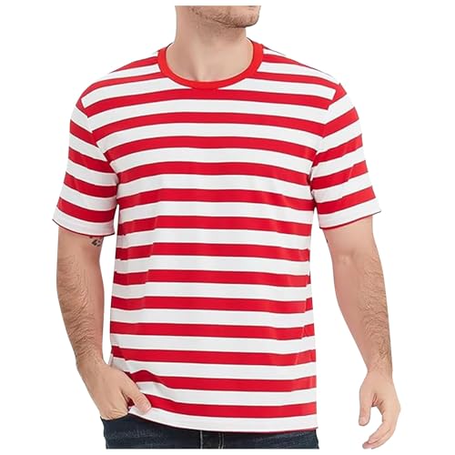 T-Shirts für Herren – Matrosen-Kostüm, Rot-Weiß Gestreift – Karneval Shirt, Slim Fit – Sommerliches Basic T-Shirt für Männer Geschenk von Generisch