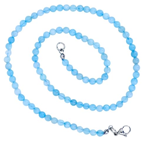 Taddart Minerals – Blaue Halskette aus dem natürlichen Edelstein Aquamarin mit 4 mm Kugeln und 45cm Länge – handgefertigt von Generisch