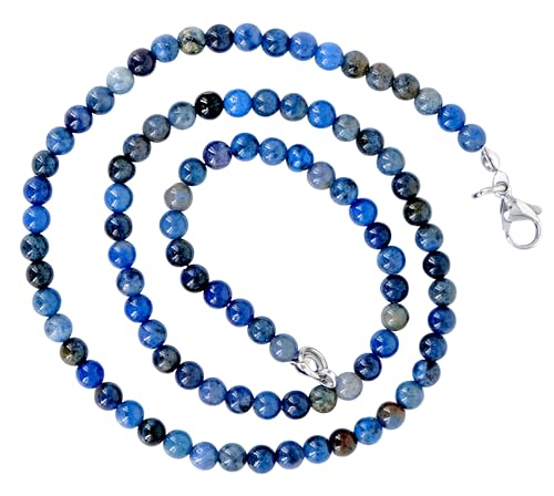 Taddart Minerals – Blaue Halskette aus dem natürlichen Edelstein Dumortierit mit 4 mm Kugeln und 45cm Länge – handgefertigt von Generisch