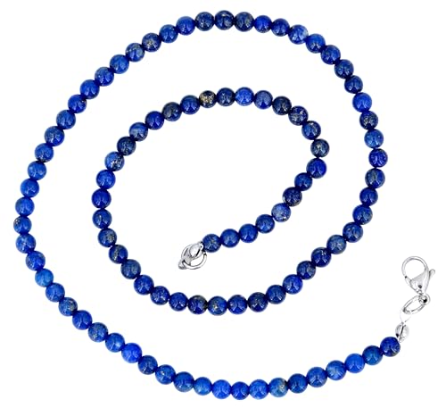 Taddart Minerals – Blaue Halskette aus dem natürlichen Edelstein Lapislazuli mit 4 mm Kugeln und 45cm Länge – handgefertigt von Generisch