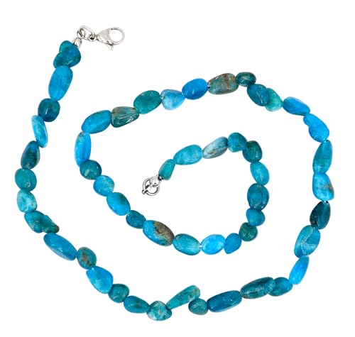 Taddart Minerals – Blaue Nugget Halskette aus dem natürlichen Edelstein Apatit mit 45cm Länge – handgefertigt von Generisch