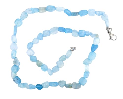Taddart Minerals – Blaue Nugget Halskette aus dem natürlichen Edelstein Aquamarin mit 45cm Länge – handgefertigt von Generisch