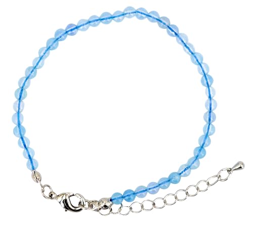 Taddart Minerals – Blaues Fußkettchen Edelstein Aquamarin mit 4 mm Kugeln und Verlängerung – Handgefertigtes Schmuckstück für Damen, Elegantes Fußschmuck Accessoire von Generisch