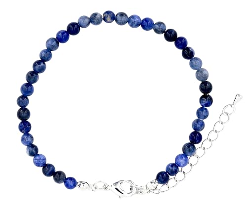 Taddart Minerals – Blaues Fußkettchen aus dem natürlichen Edelstein Sodalith mit 4 mm Kugeln und einer Verlängerung – handgefertigt von Generisch