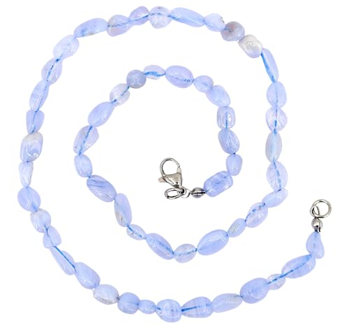 Taddart Minerals – Blaugraue Nugget Halskette aus dem natürlichen Edelstein Chalcedon mit 45cm Länge – handgefertigt von Generisch