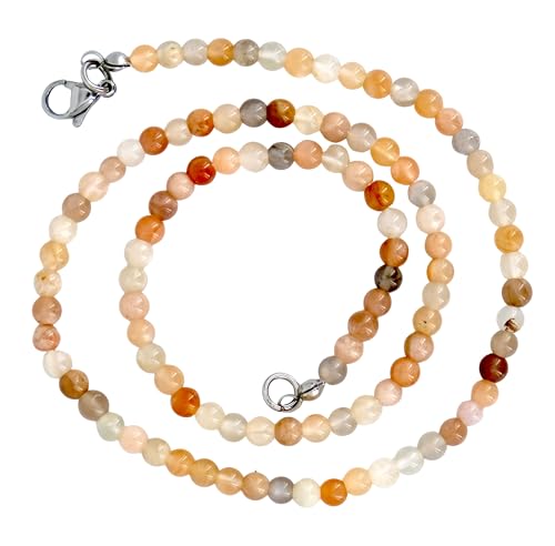 Taddart Minerals – Braun Beige Halskette aus dem natürlichen Edelstein Mondstein mit 4 mm Kugeln und 45cm Länge – handgefertigt von Generisch