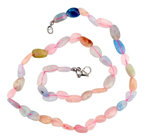 Taddart Minerals – Bunte Nugget Halskette aus dem natürlichen Edelstein Morganit Beryll mit 45cm Länge – handgefertigt von Generisch