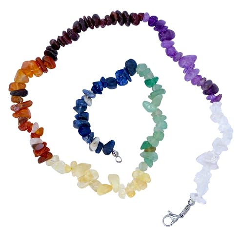 Taddart Minerals - Bunte Splitter Halskette aus diversen natürlichen Chakra Edelsteinen mit 45 cm Länge – handgefertigt von Generisch