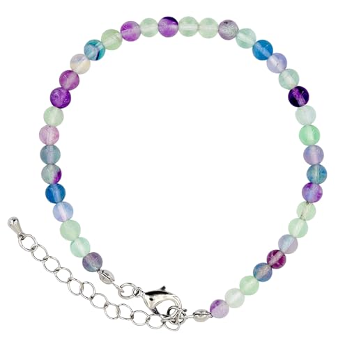 Taddart Minerals – Buntes Fußkettchen aus dem natürlichen Edelstein Fluorit mit 4 mm Kugeln und einer Verlängerung – handgefertigt von Generisch
