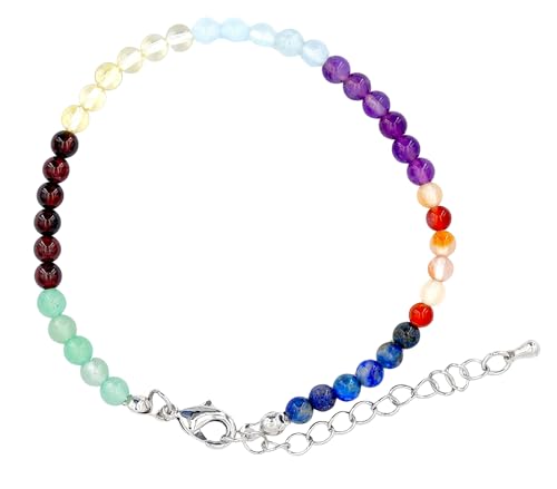 Taddart Minerals – Buntes Fußkettchen aus diversen natürlichen Chakra Edelsteinen mit 4 mm Kugeln und einer Verlängerung – handgefertigt von Generisch