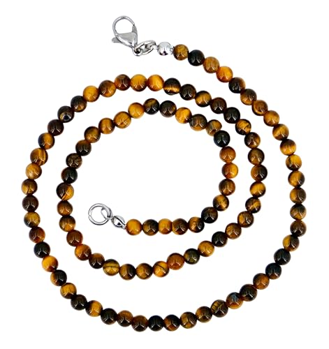 Taddart Minerals – Gelb Braune Halskette aus dem natürlichen Edelstein Tigerauge mit 4 mm Kugeln und 45cm Länge – handgefertigt von Generisch