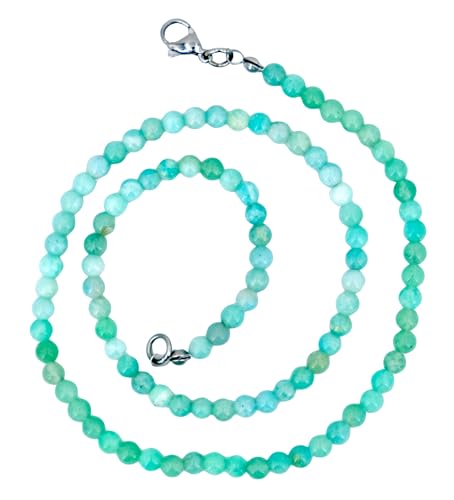 Taddart Minerals – Grüne Halskette aus dem natürlichen Edelstein Amazonit mit 4 mm Kugeln und 45cm Länge – handgefertigt von Generisch