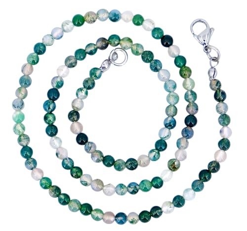 Taddart Minerals – Grüne Halskette aus dem natürlichen Edelstein Moosachat mit 4 mm Kugeln und 45cm Länge – handgefertigt von Generisch