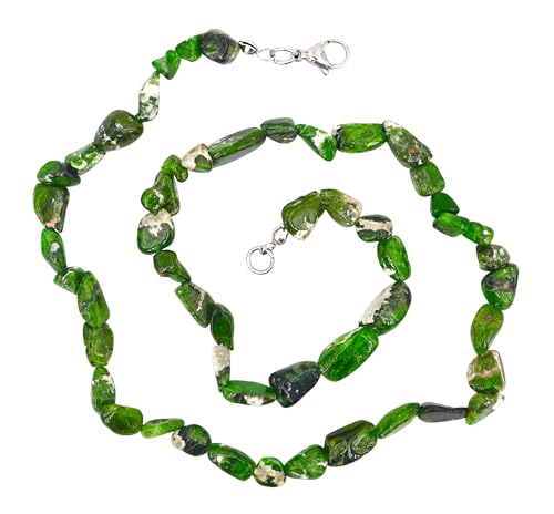Taddart Minerals – Grüne Nugget Halskette aus dem natürlichen Edelstein Chromdiopsid mit 45cm Länge – handgefertigt von Generisch