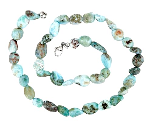 Taddart Minerals – Hellblaue Nugget Halskette aus dem natürlichen Edelstein Larimar mit 45cm Länge – handgefertigt von Generisch