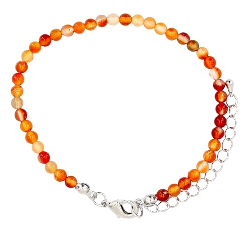 Taddart Minerals – Orange weißes Fußkettchen aus dem natürlichen Edelstein Karneol mit 4 mm Kugeln und einer Verlängerung – handgefertigt von Generisch