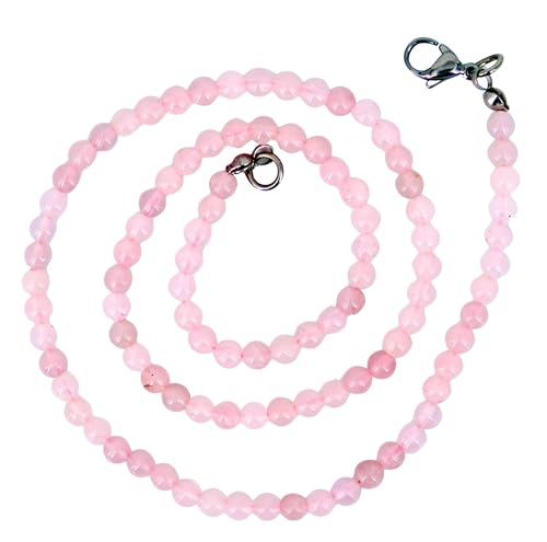 Taddart Minerals – Rosa Halskette aus dem natürlichen Edelstein Rosenquarz mit 4 mm Kugeln und 45cm Länge – handgefertigt von Generisch