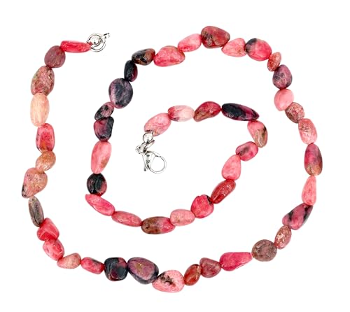 Taddart Minerals – Rosa Schwarze Nugget Halskette aus dem natürlichen Edelstein Rhodonit mit 45cm Länge – handgefertigt von Generisch