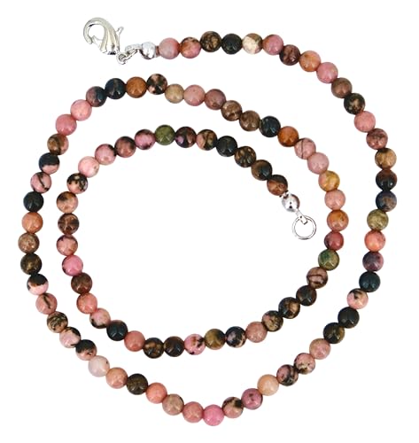 Taddart Minerals – Rosa schwarze Halskette aus dem natürlichen Edelstein Rhodonit mit 4 mm Kugeln und 45cm Länge – handgefertigt von Generisch