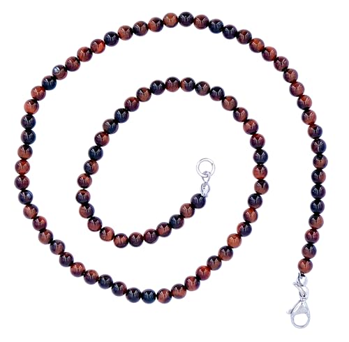 Taddart Minerals – Rot Braune Halskette aus dem natürlichen Edelstein Tigerauge mit 4 mm Kugeln und 45cm Länge – handgefertigt von Generisch