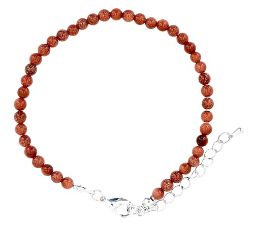 Taddart Minerals Goldfluss Fußkettchen mit 4 mm Kugeln und Verlängerung – Handgefertigtes Edelstein Fußband für Damen – Natürlicher Schmuck – Boho Stil – Sommer Accessoire – Fußkette von Generisch