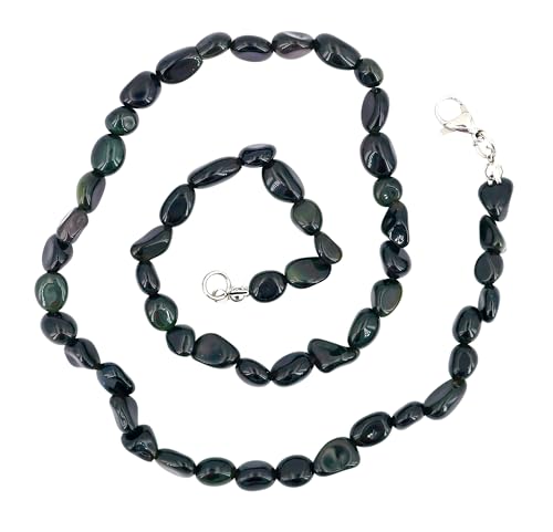 Taddart Minerals – Schwarz Braune Nugget Halskette aus dem natürlichen Edelstein Regenbogen-Obsidian mit 45cm Länge – handgefertigt von Generisch