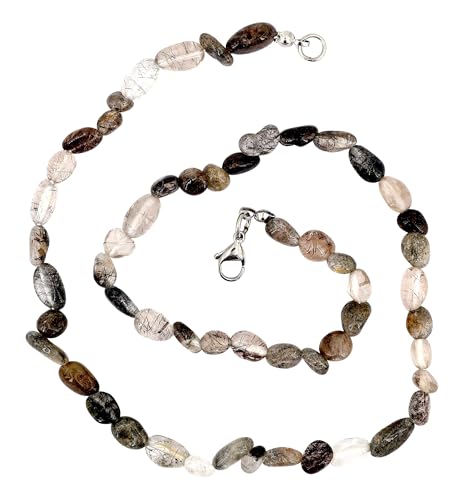 Taddart Minerals – Schwarz Weiße Nugget Halskette aus dem natürlichen Edelstein Turmalinquarz mit 45cm Länge – handgefertigt von Generisch