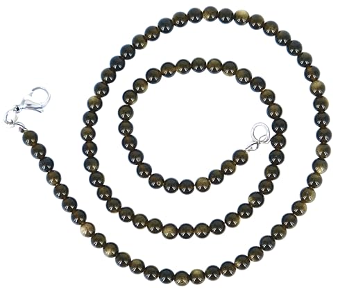 Taddart Minerals – Schwarze Halskette aus dem natürlichen Edelstein Goldobsidian mit 4 mm Kugeln und 45cm Länge – handgefertigt von Generisch