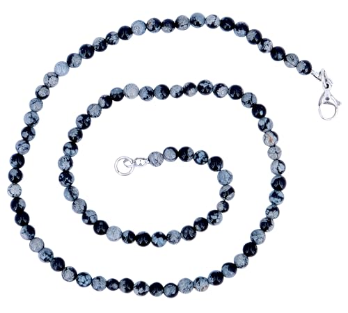 Taddart Minerals – Schwarze Halskette aus dem natürlichen Edelstein Schneeflocken-Obsidian mit 4 mm Kugeln und 45cm Länge – handgefertigt von Generisch