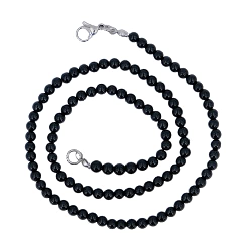 Taddart Minerals – Schwarze Halskette aus dem natürlichen Edelstein Turmalin Schörl mit 4 mm Kugeln und 45cm Länge – handgefertigt von Generisch