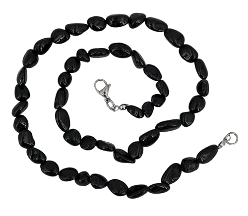 Taddart Minerals – Schwarze Nugget Halskette aus dem natürlichen Edelstein Turmalin Schörl mit 45cm Länge – handgefertigt von Generisch