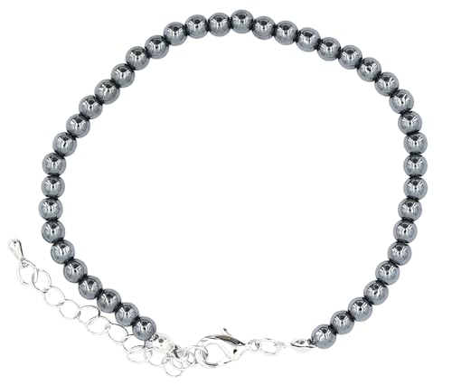 Taddart Minerals – Silber Graues Fußkettchen aus dem natürlichen Edelstein Hämatit mit 4 mm Kugeln und einer Verlängerung – handgefertigt von Generisch