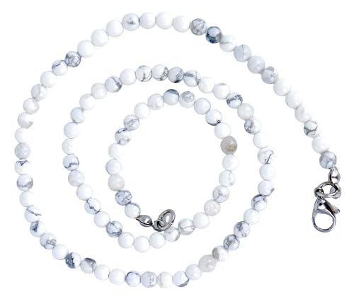 Taddart Minerals – Weiß Graue Halskette aus dem natürlichen Edelstein Magnesit mit 4 mm Kugeln und 45cm Länge – handgefertigt von Generisch